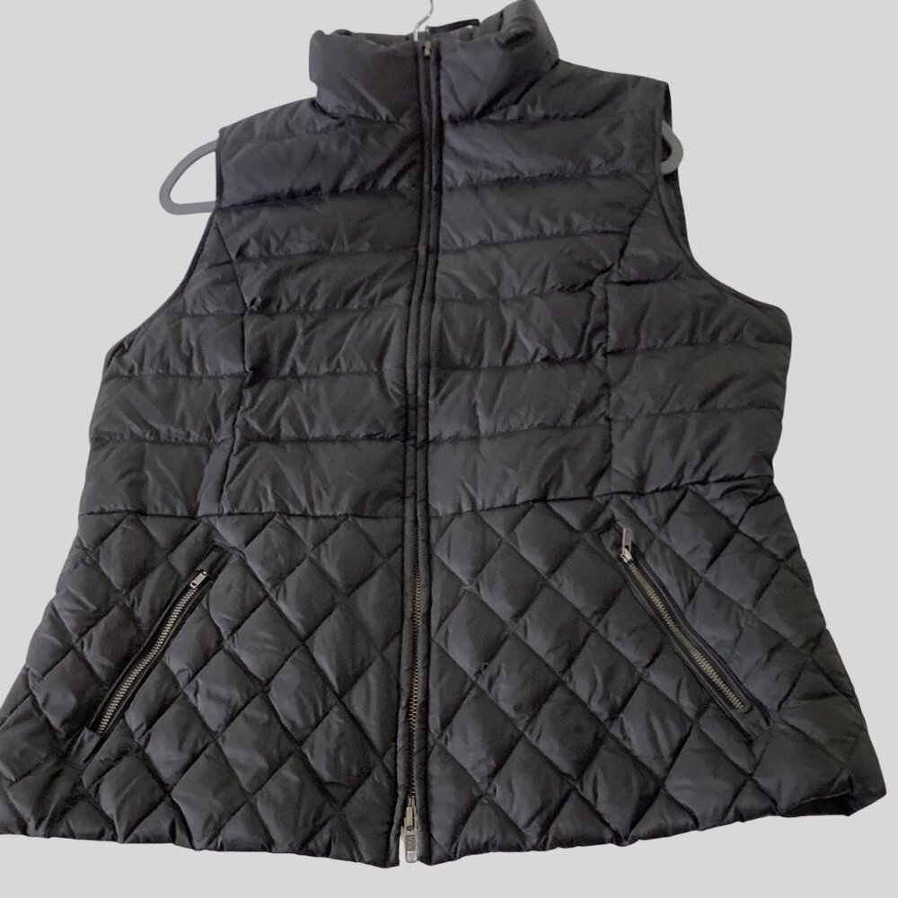 Talbots Black Quilted Down Filled Puffer Vest With Zippered Pockets Size L